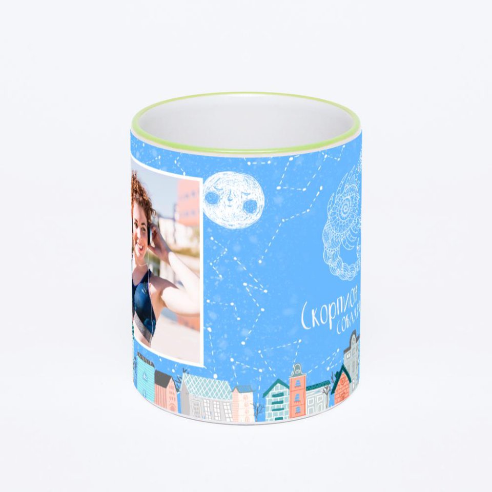 Кружка с салатовой ручкой и ободком