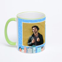 Кружка с салатовой ручкой и ободком