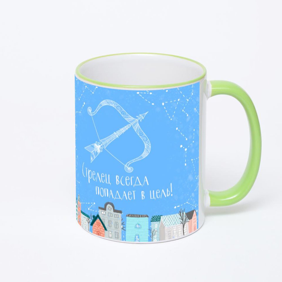 Кружка с салатовой ручкой и ободком