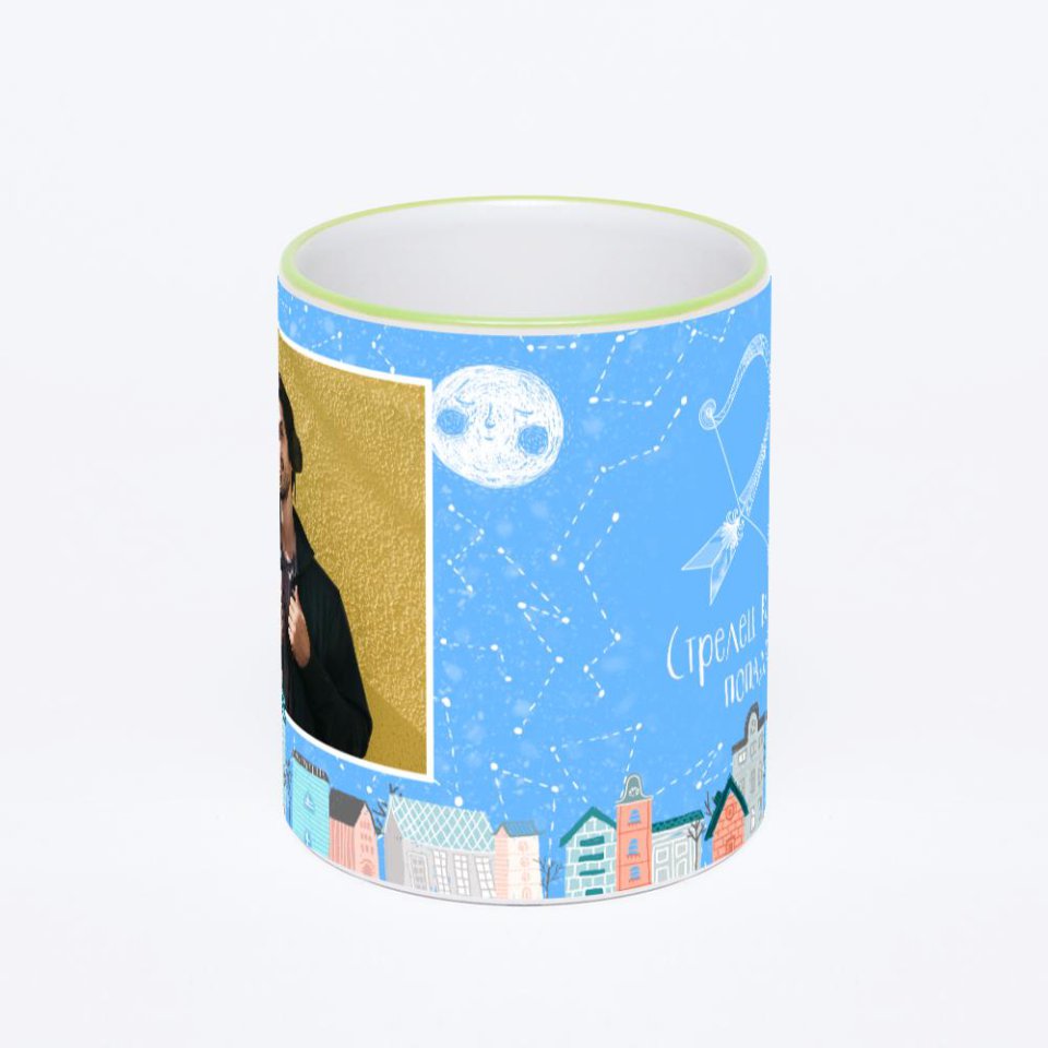 Кружка с салатовой ручкой и ободком