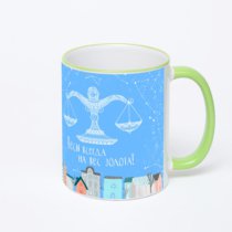 Кружка с салатовой ручкой и ободком