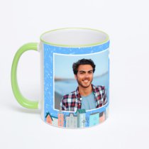 Кружка с салатовой ручкой и ободком