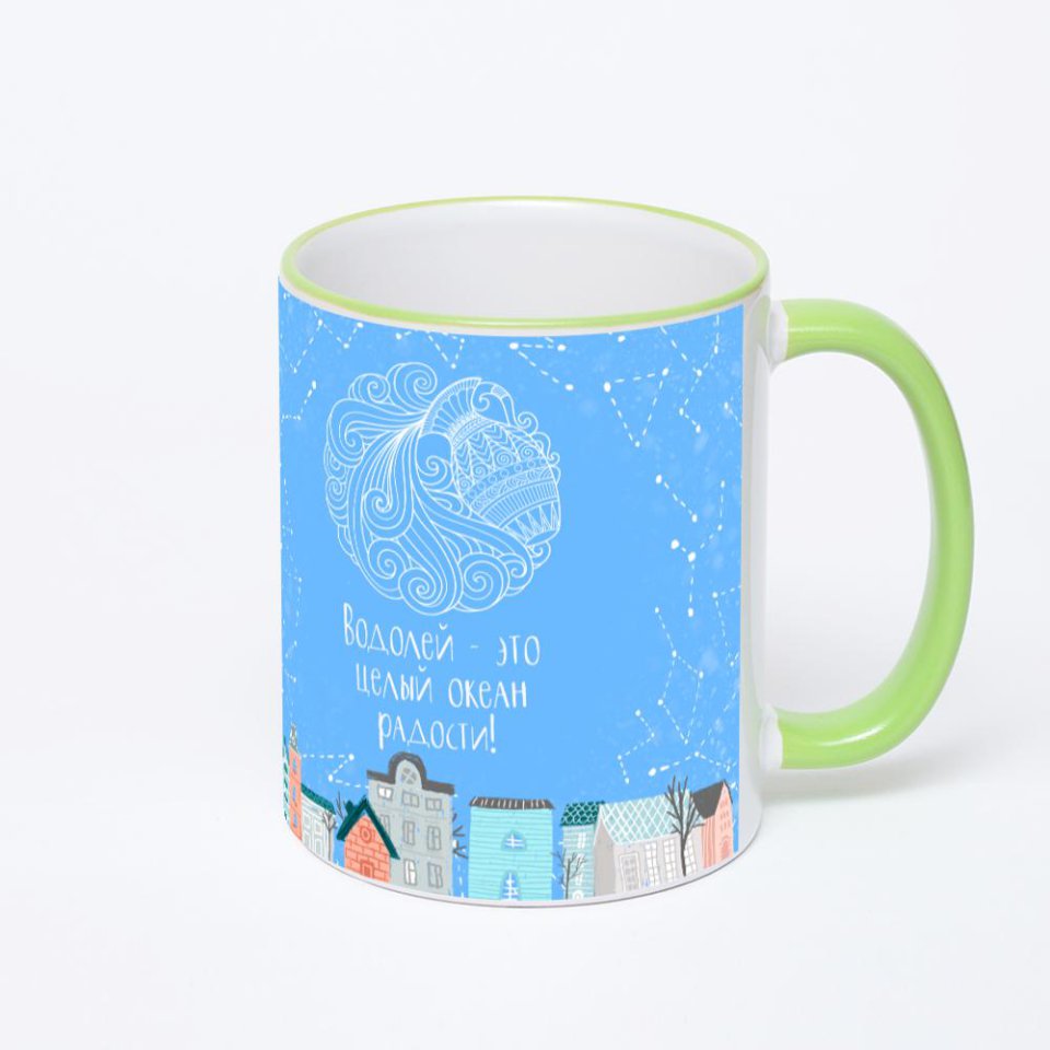 Кружка с салатовой ручкой и ободком