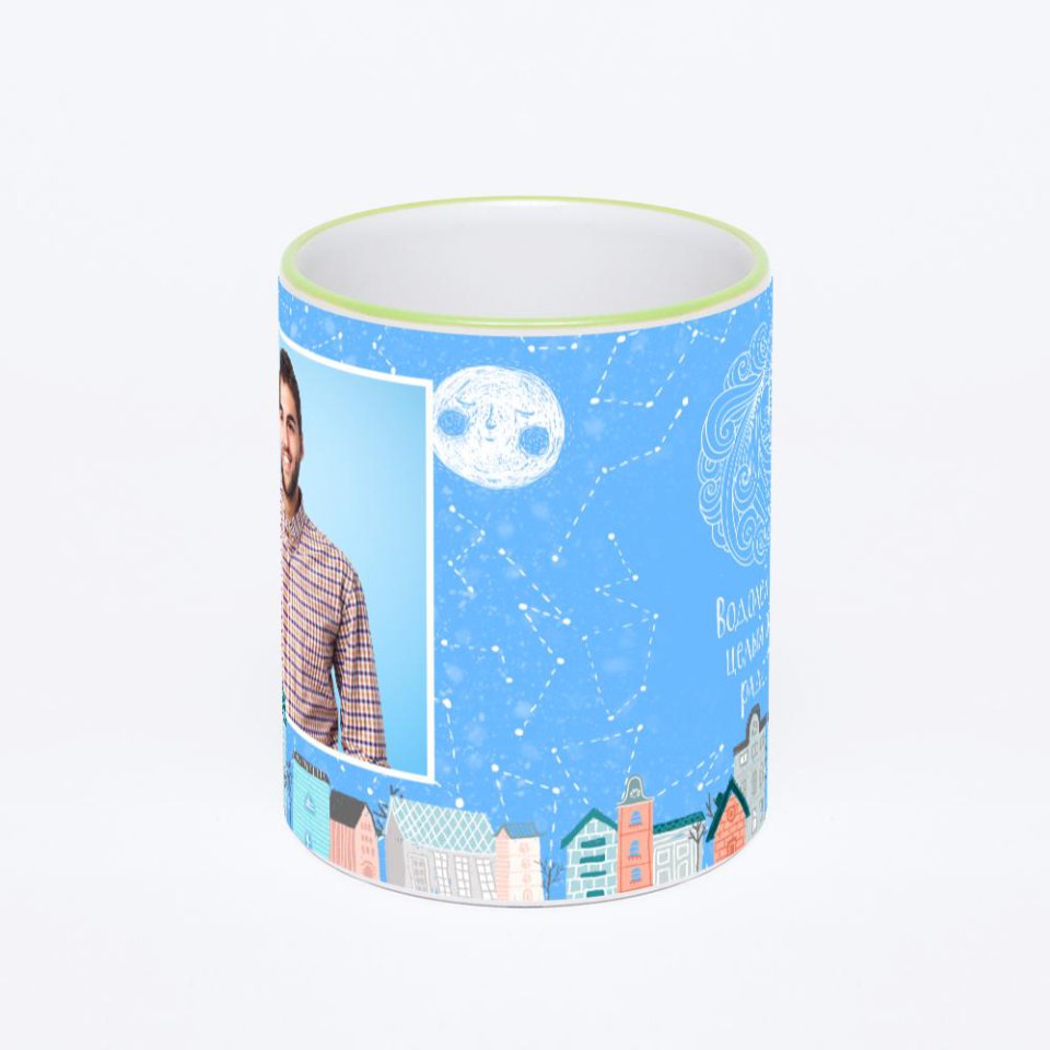 Кружка с салатовой ручкой и ободком