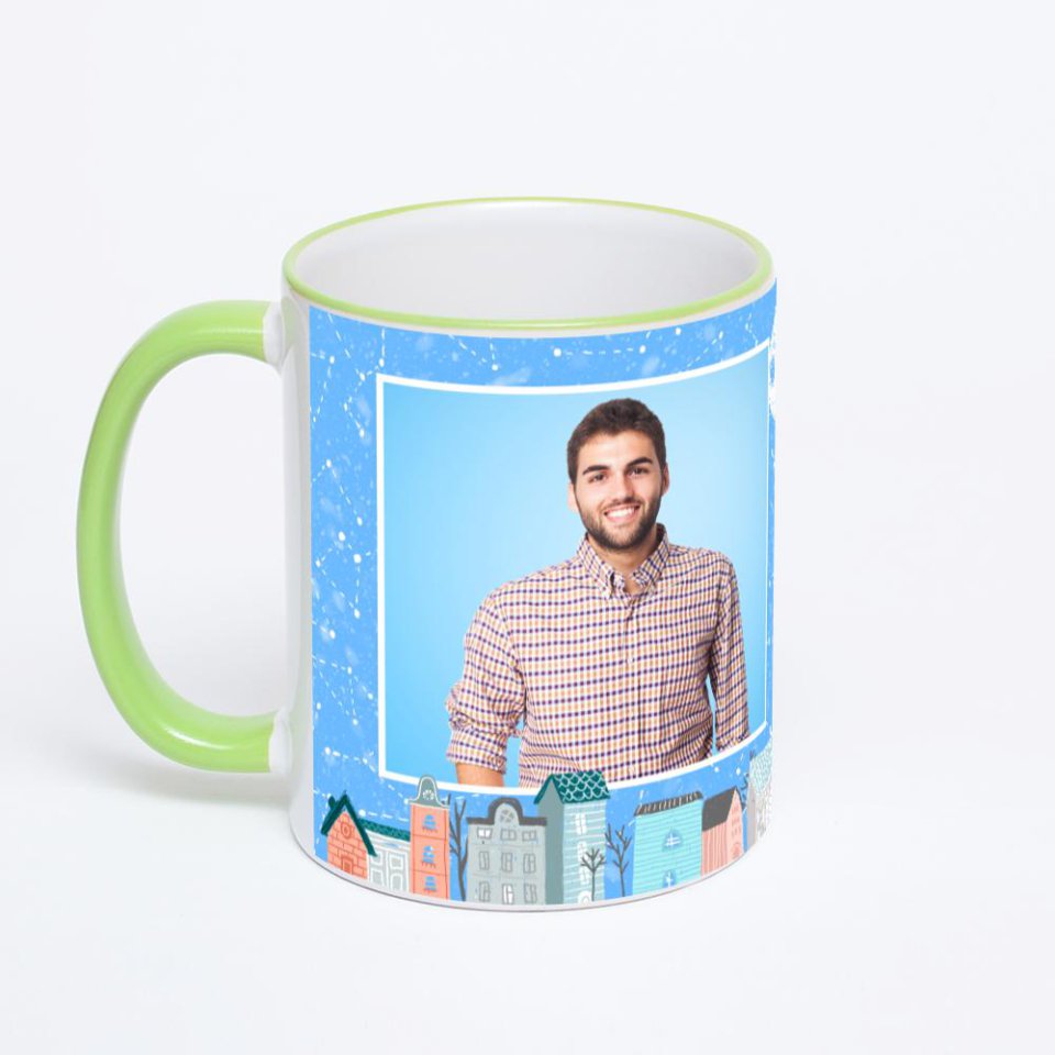 Кружка с салатовой ручкой и ободком