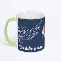 Кружка с салатовой ручкой и ободком