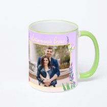 Кружка с салатовой ручкой и ободком