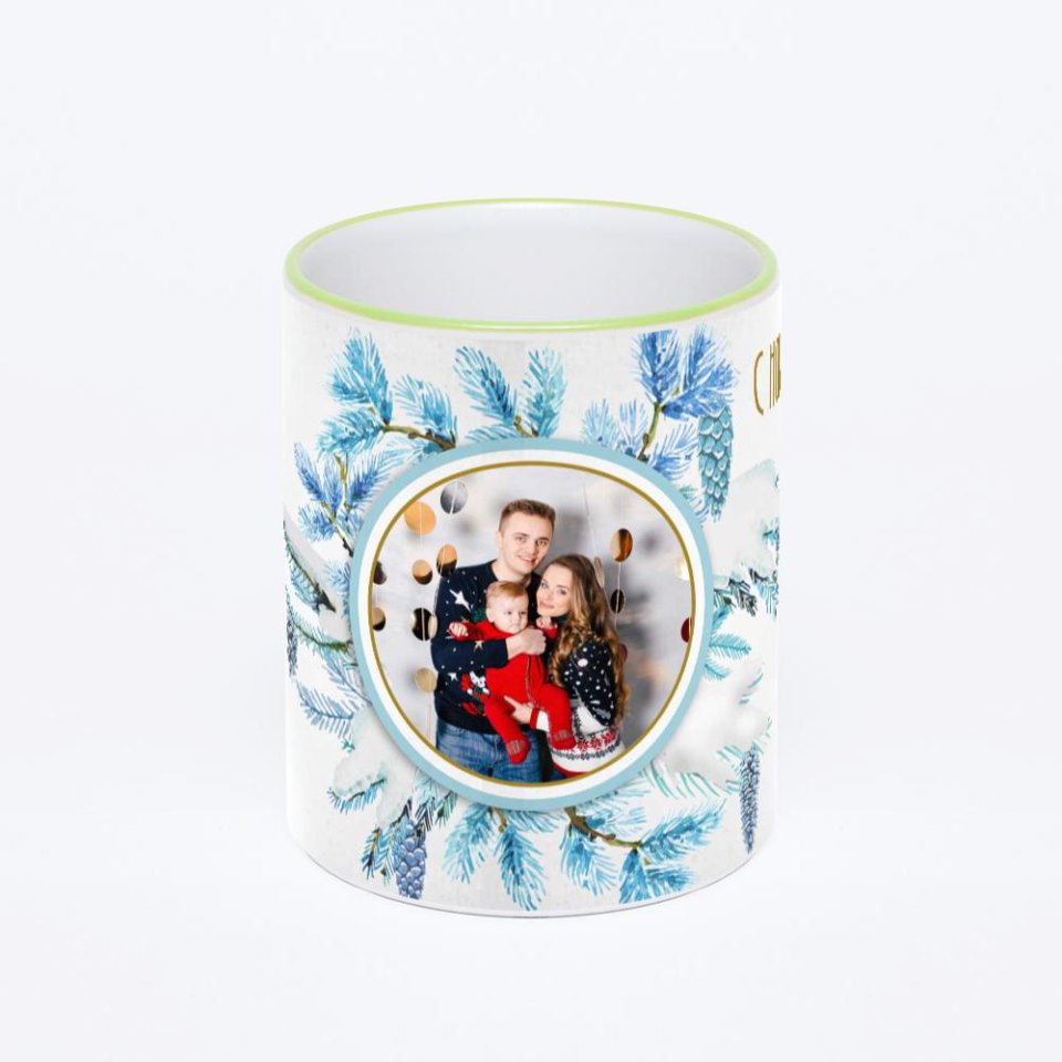 Кружка с салатовой ручкой и ободком