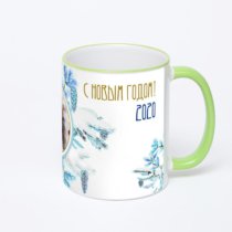 Кружка с салатовой ручкой и ободком