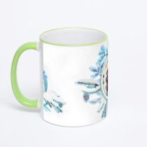 Кружка с салатовой ручкой и ободком