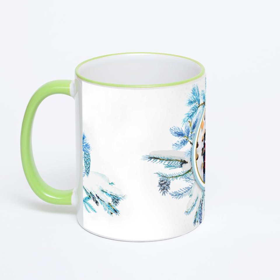 Кружка с салатовой ручкой и ободком