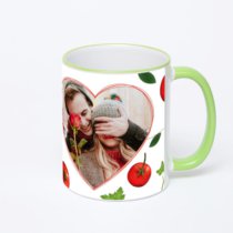 Кружка с салатовой ручкой и ободком