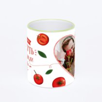 Кружка с салатовой ручкой и ободком