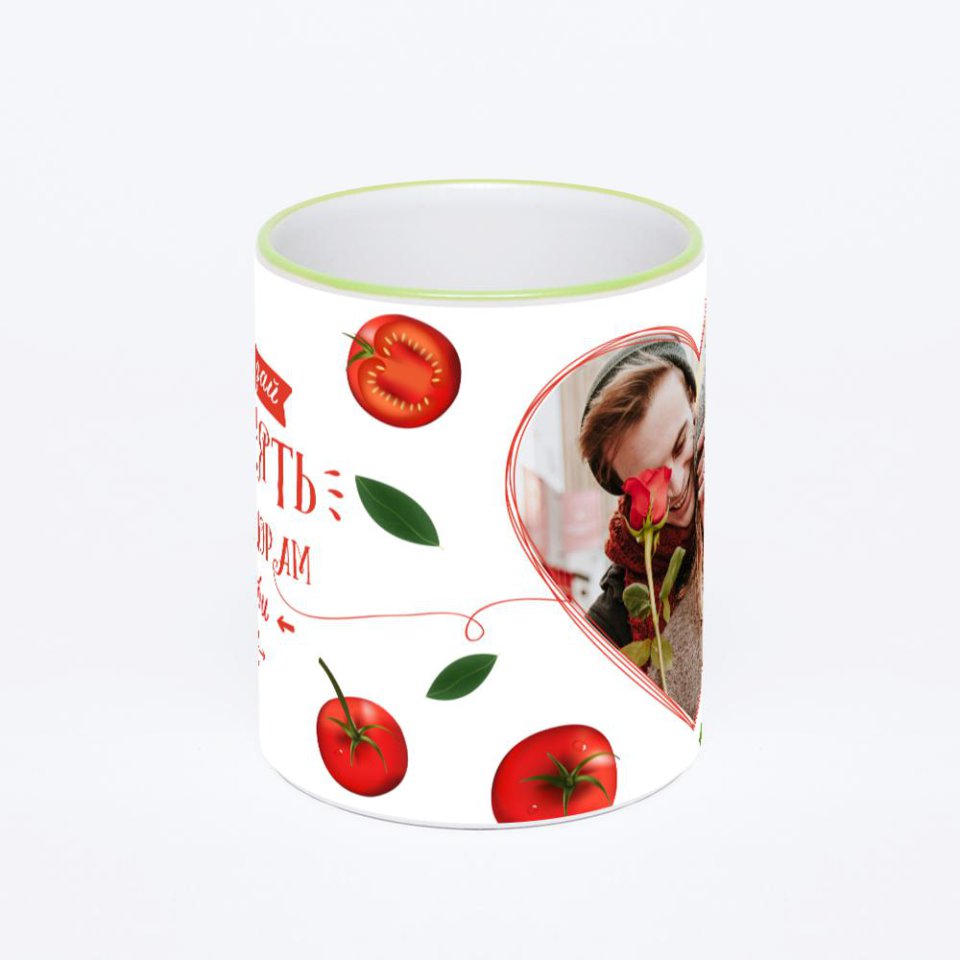 Кружка с салатовой ручкой и ободком