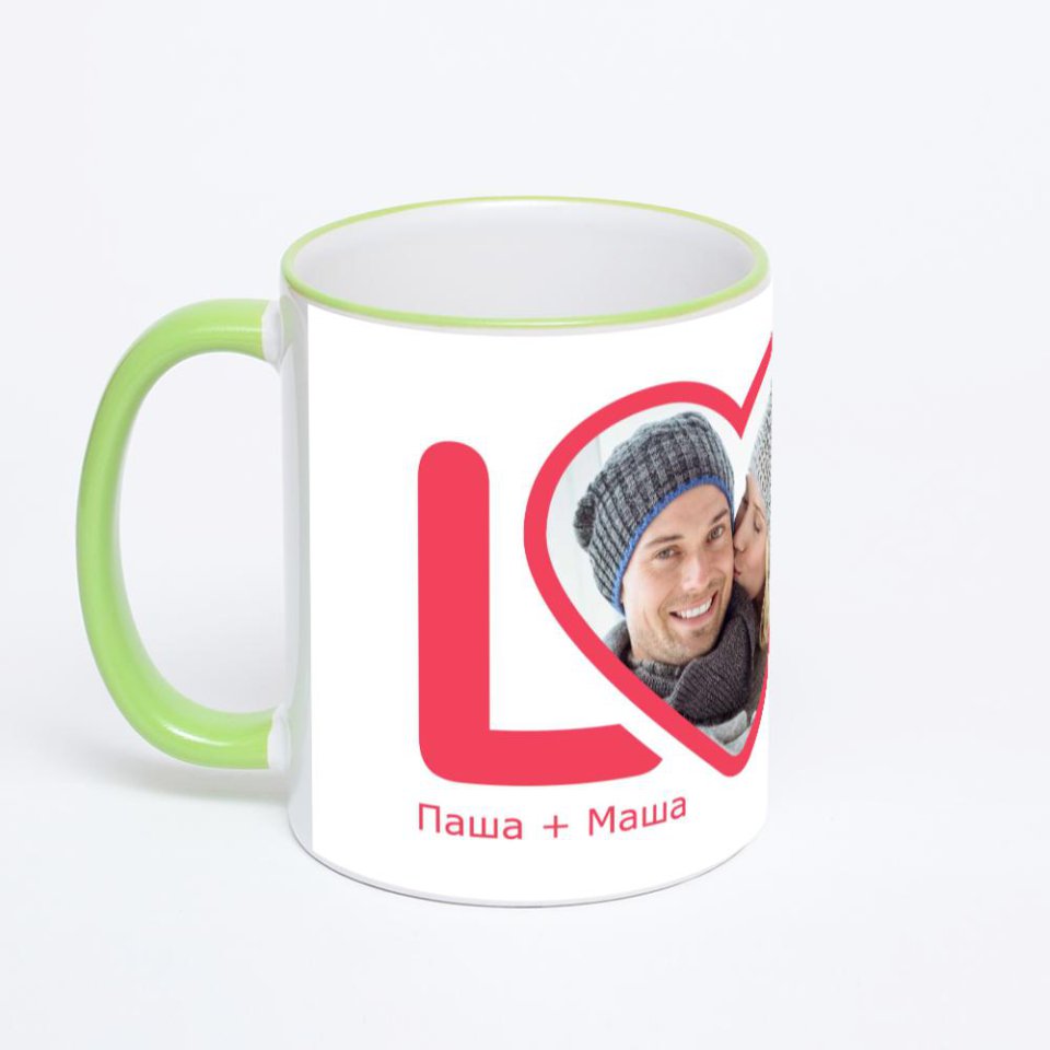 Кружка с салатовой ручкой и ободком