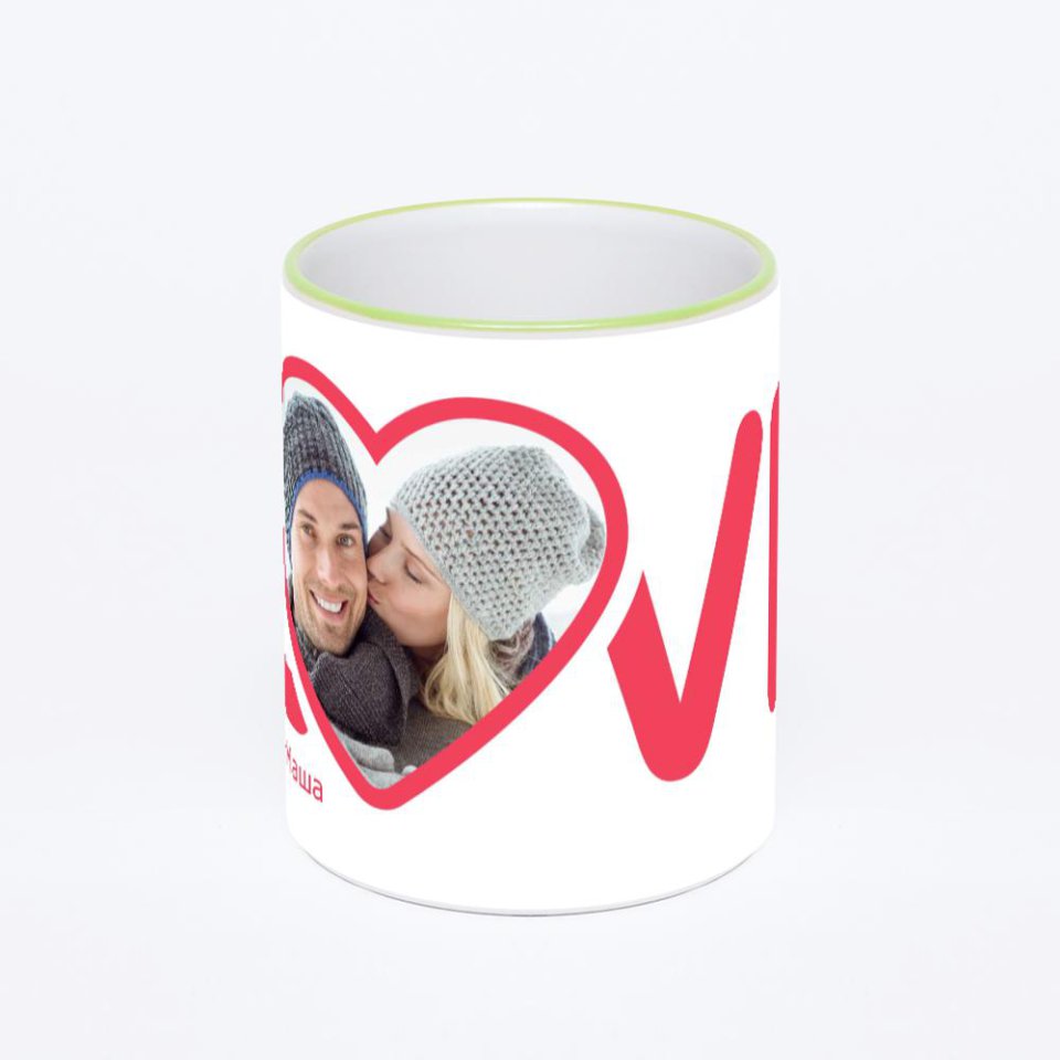 Кружка с салатовой ручкой и ободком