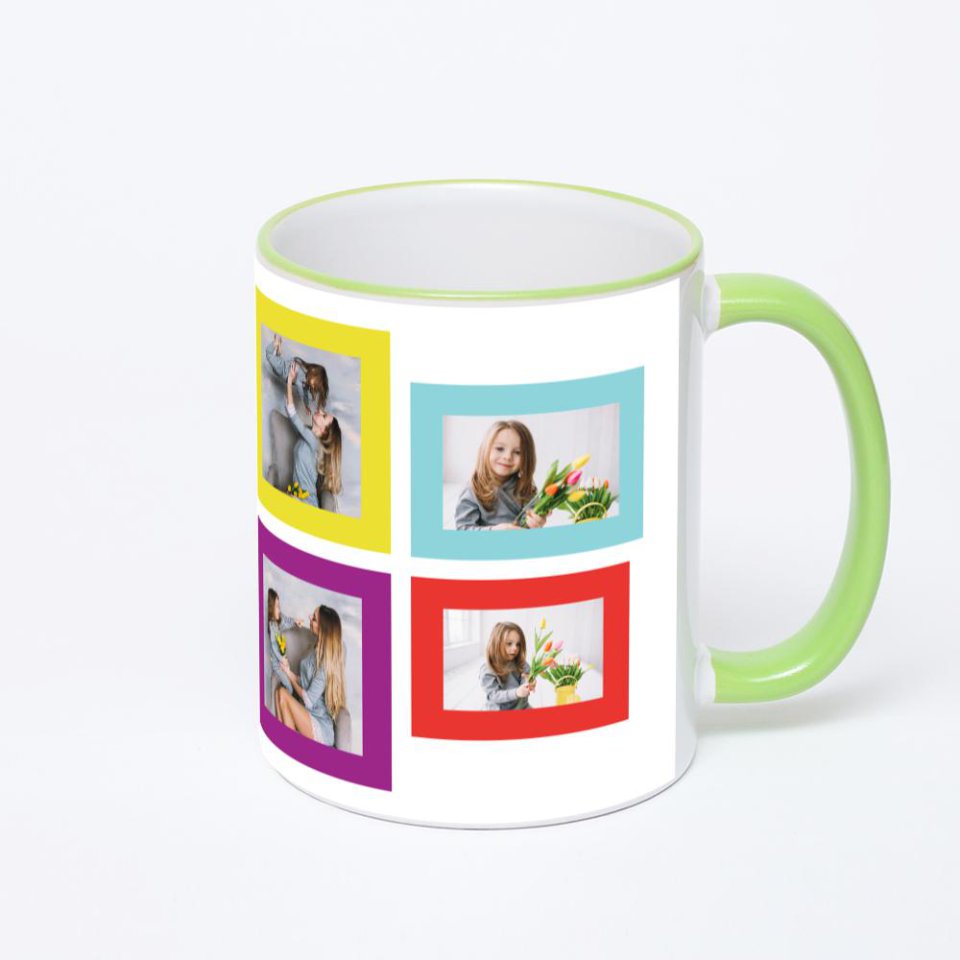 Кружка с салатовой ручкой и ободком