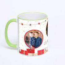 Кружка с салатовой ручкой и ободком