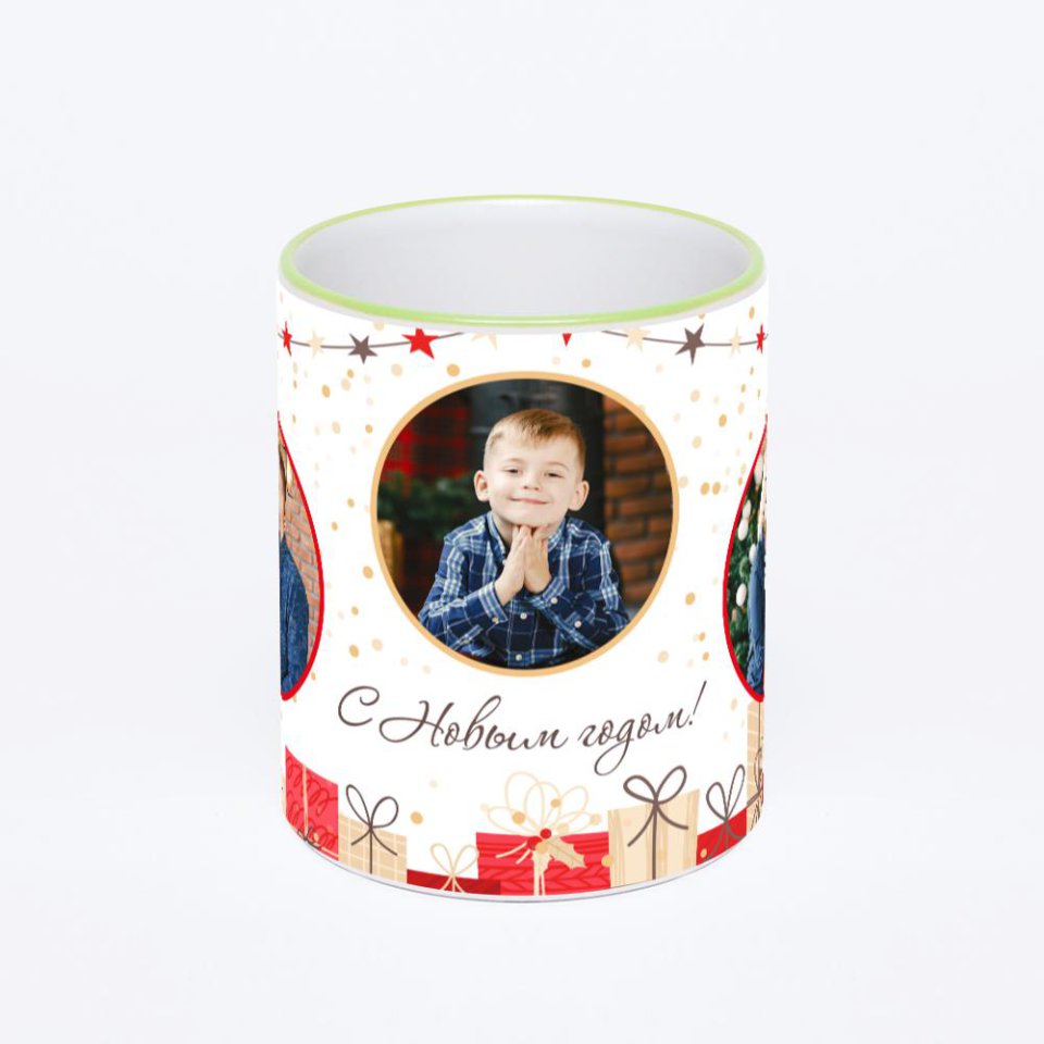 Кружка с салатовой ручкой и ободком