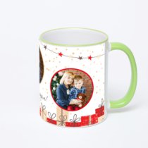 Кружка с салатовой ручкой и ободком