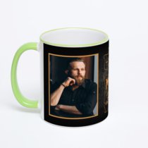 Кружка с салатовой ручкой и ободком