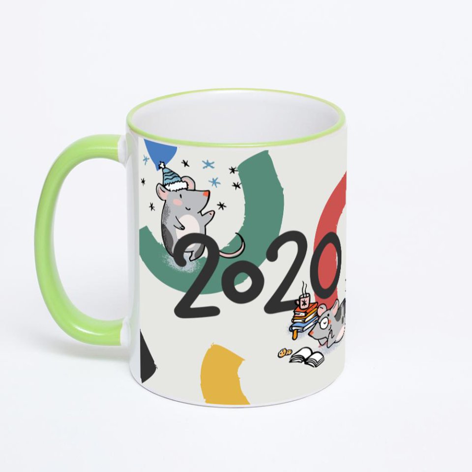 Кружка с салатовой ручкой и ободком