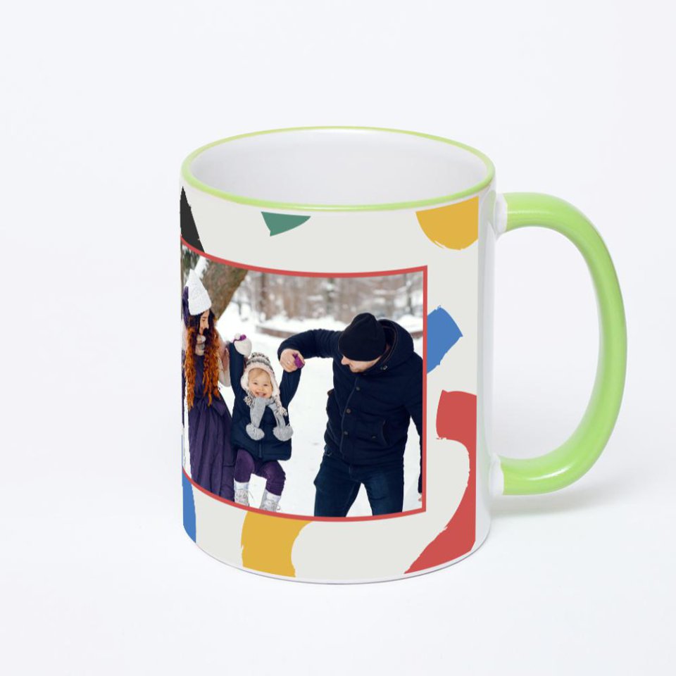 Кружка с салатовой ручкой и ободком