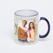 Кружка с тёмно-синей ручкой и ободком