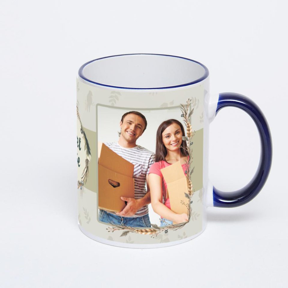 Кружка с тёмно-синей ручкой и ободком