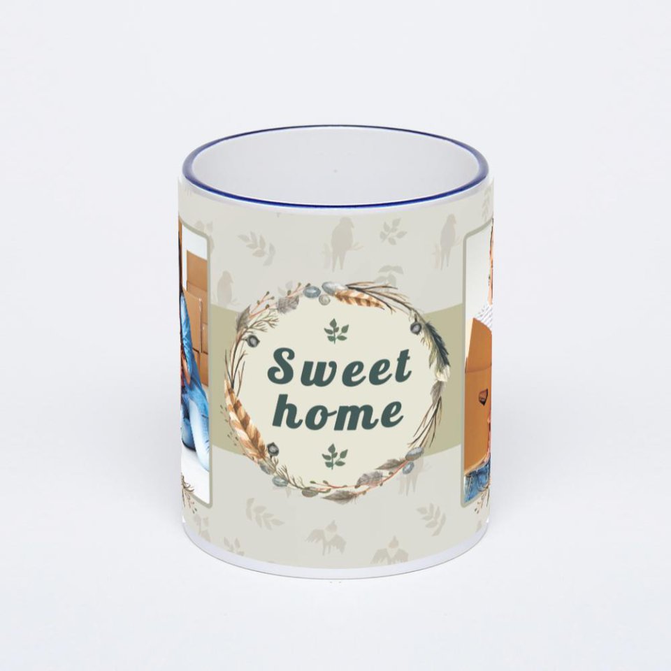 Кружка с тёмно-синей ручкой и ободком