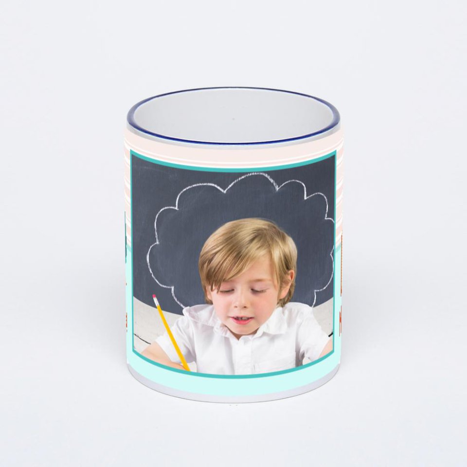 Кружка с тёмно-синей ручкой и ободком