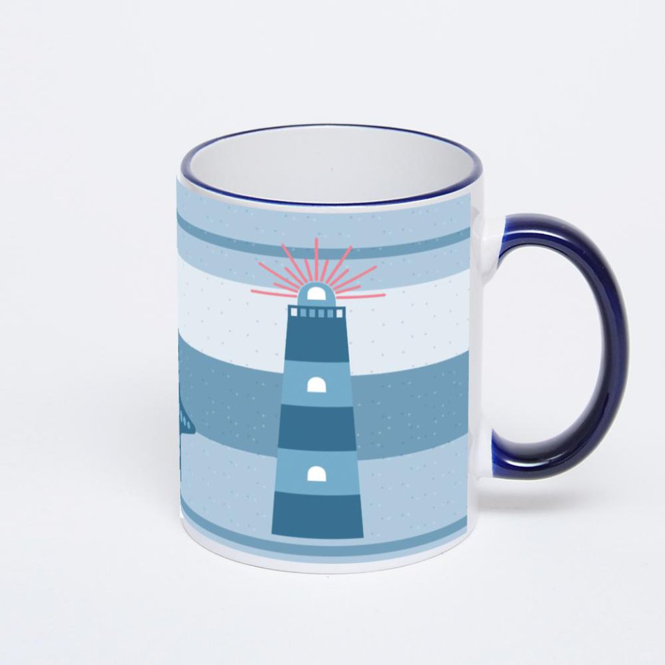 Кружка с тёмно-синей ручкой и ободком