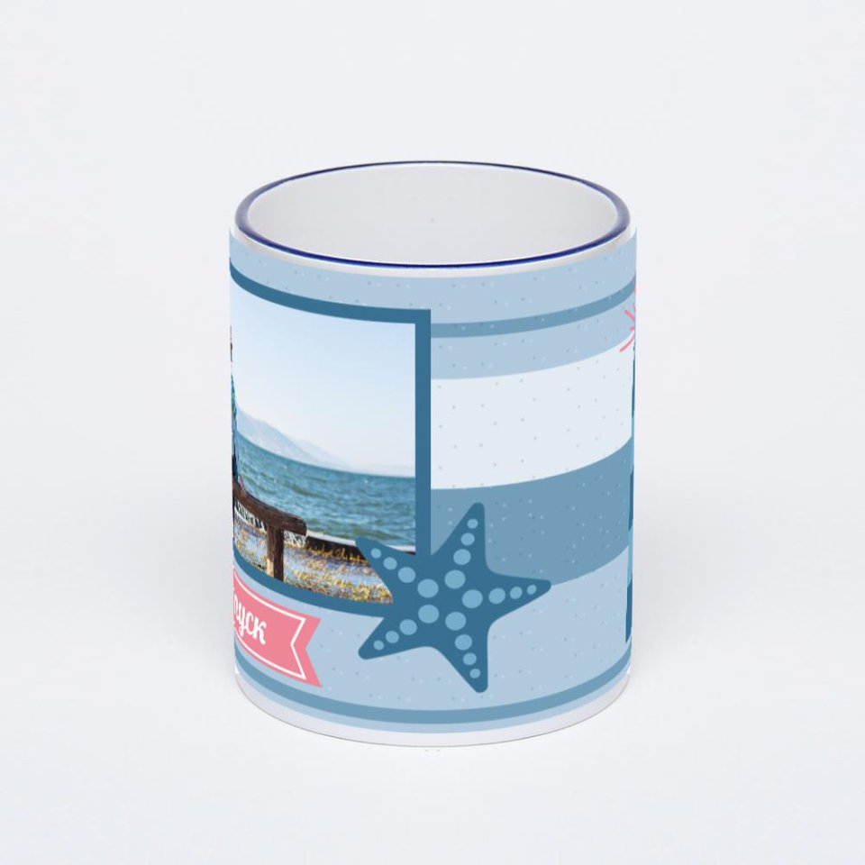 Кружка с тёмно-синей ручкой и ободком