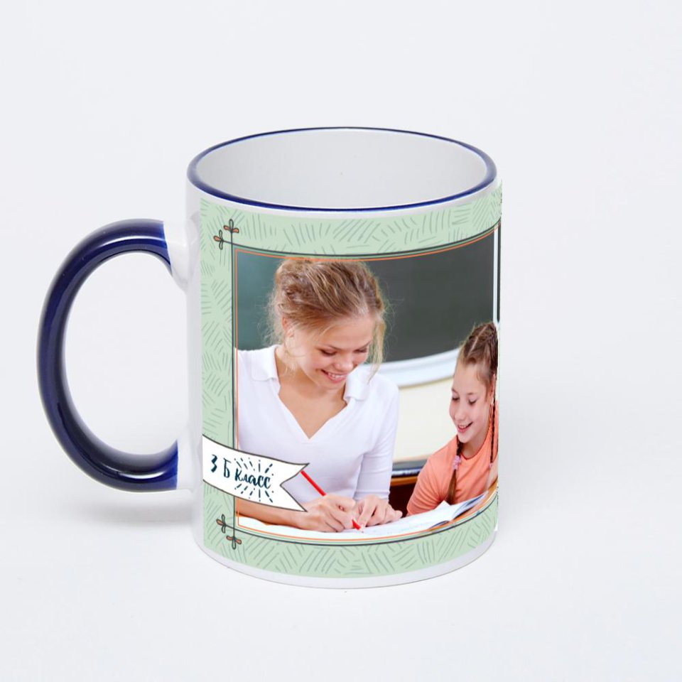 Кружка с тёмно-синей ручкой и ободком