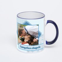 Кружка с тёмно-синей ручкой и ободком