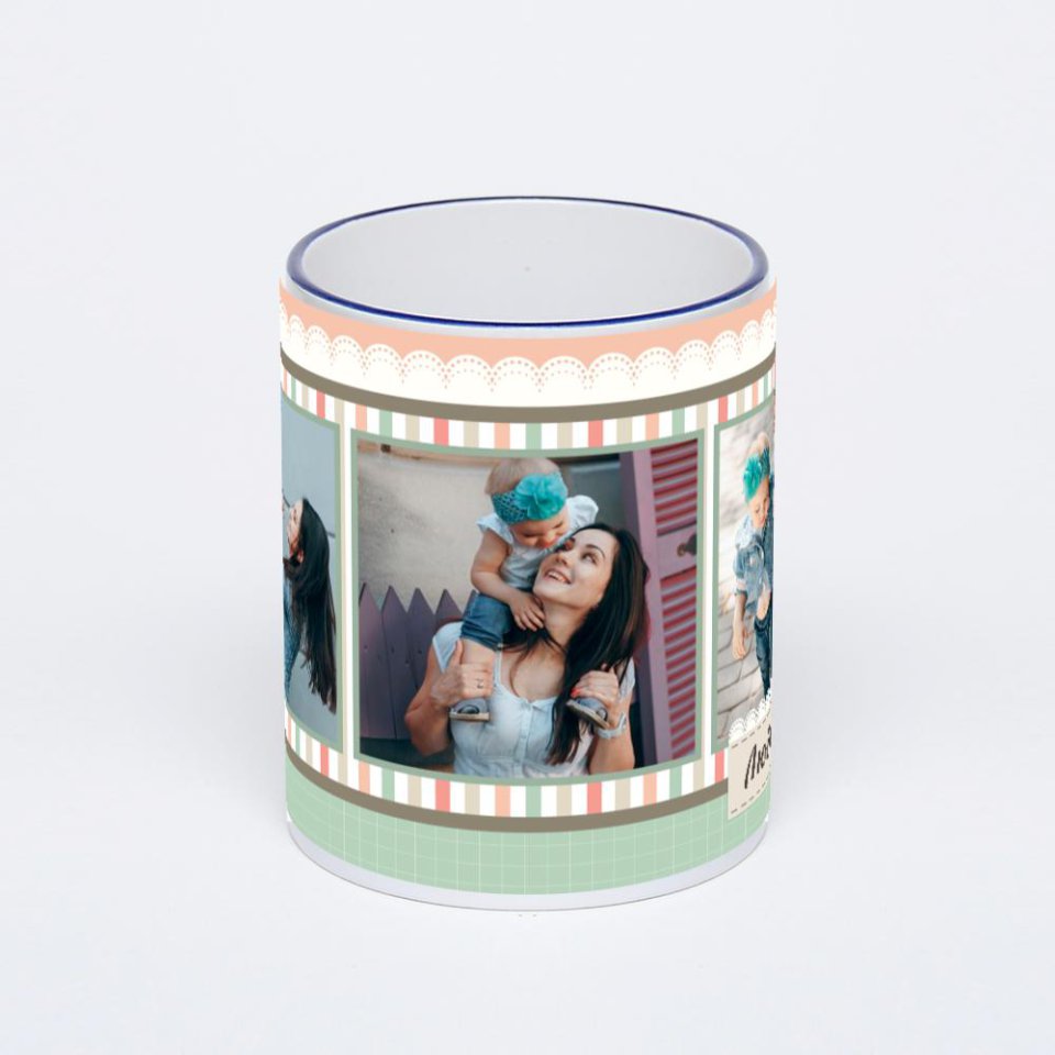 Кружка с тёмно-синей ручкой и ободком