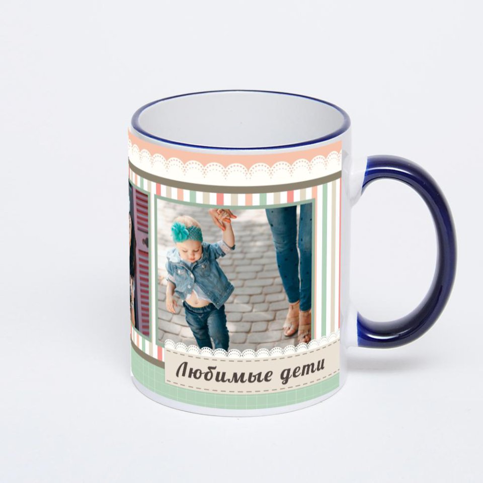 Кружка с тёмно-синей ручкой и ободком