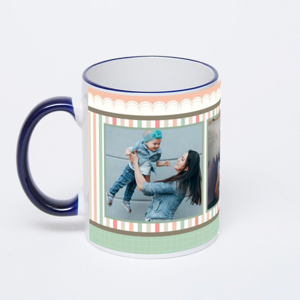 Кружка с тёмно-синей ручкой и ободком