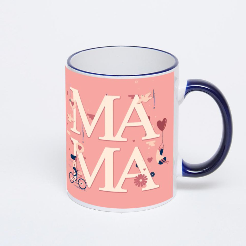 Кружка с тёмно-синей ручкой и ободком