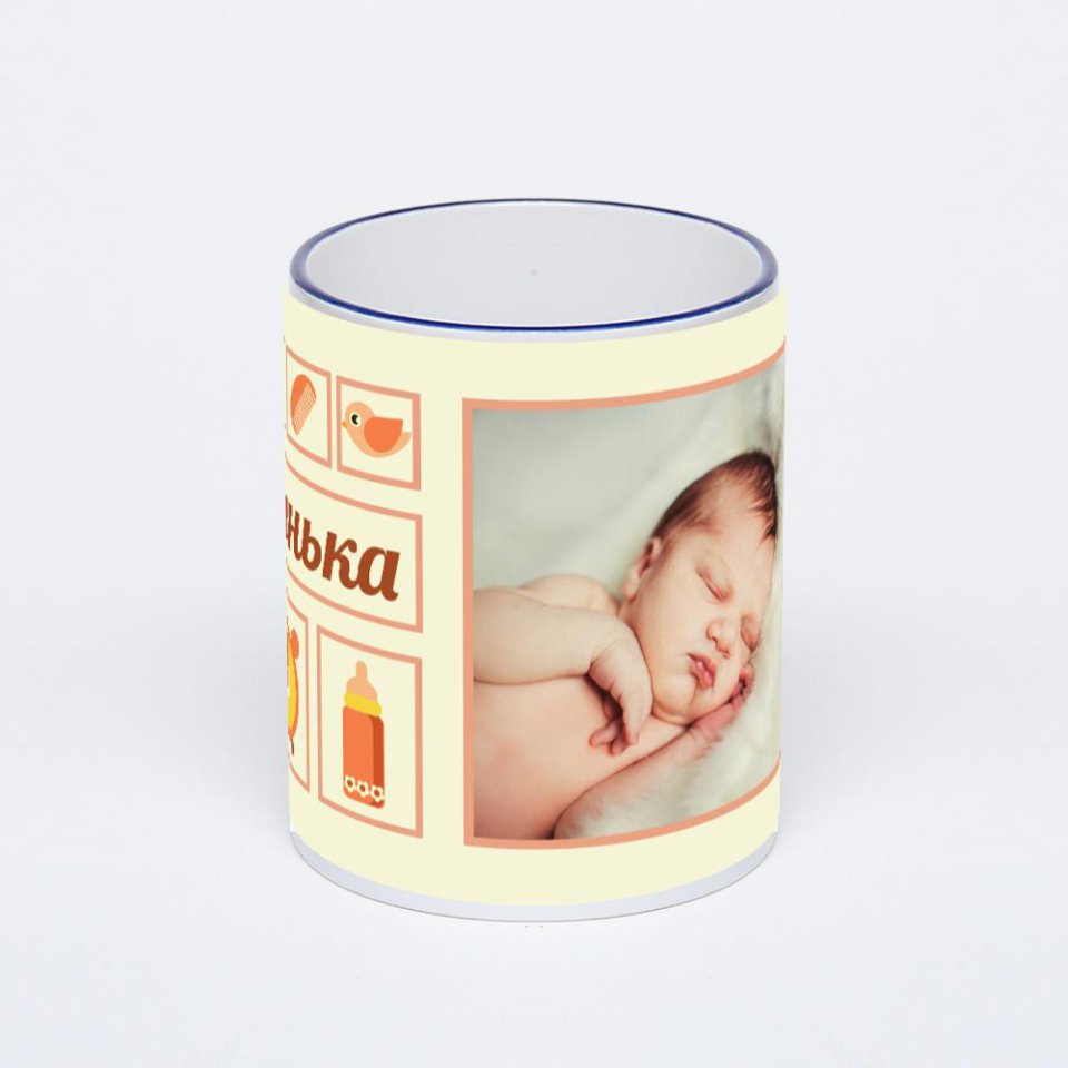 Кружка с тёмно-синей ручкой и ободком