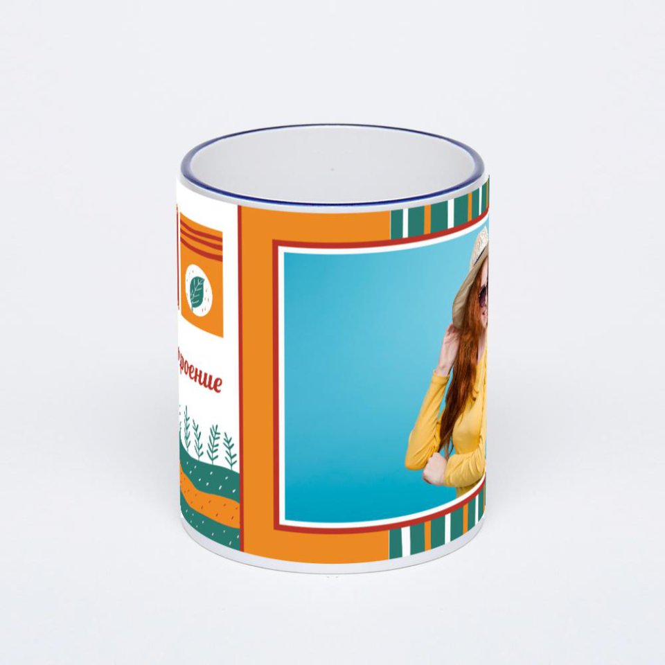 Кружка с тёмно-синей ручкой и ободком