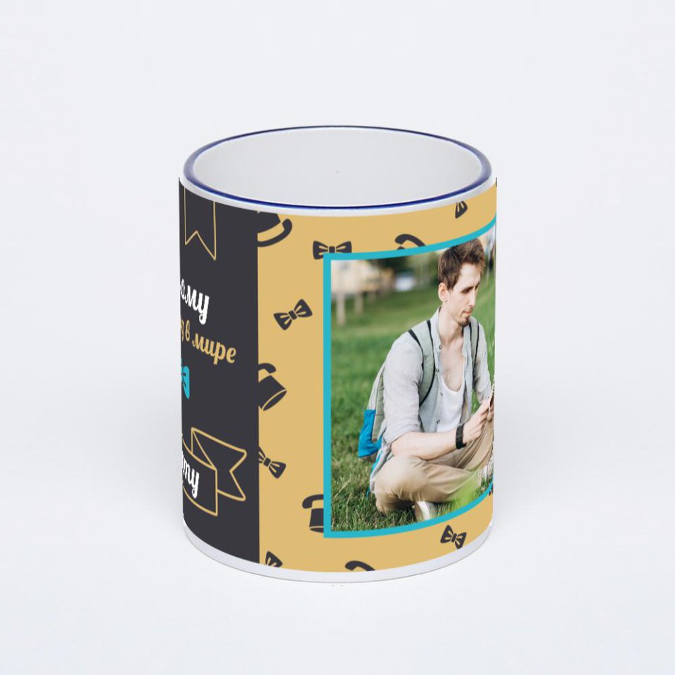 Кружка с тёмно-синей ручкой и ободком