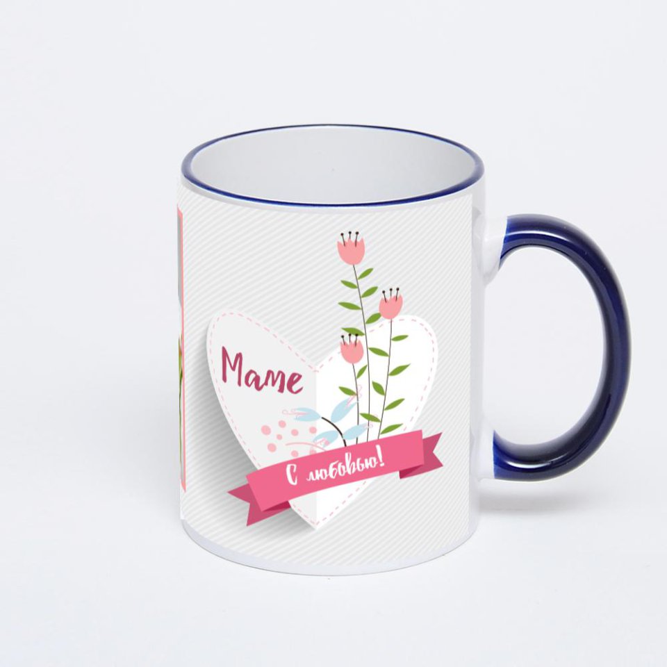 Кружка с тёмно-синей ручкой и ободком