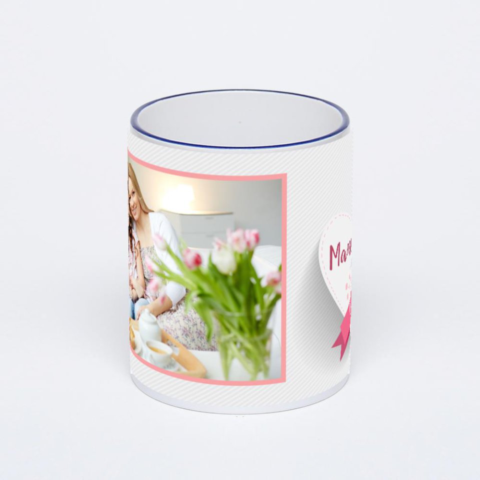 Кружка с тёмно-синей ручкой и ободком