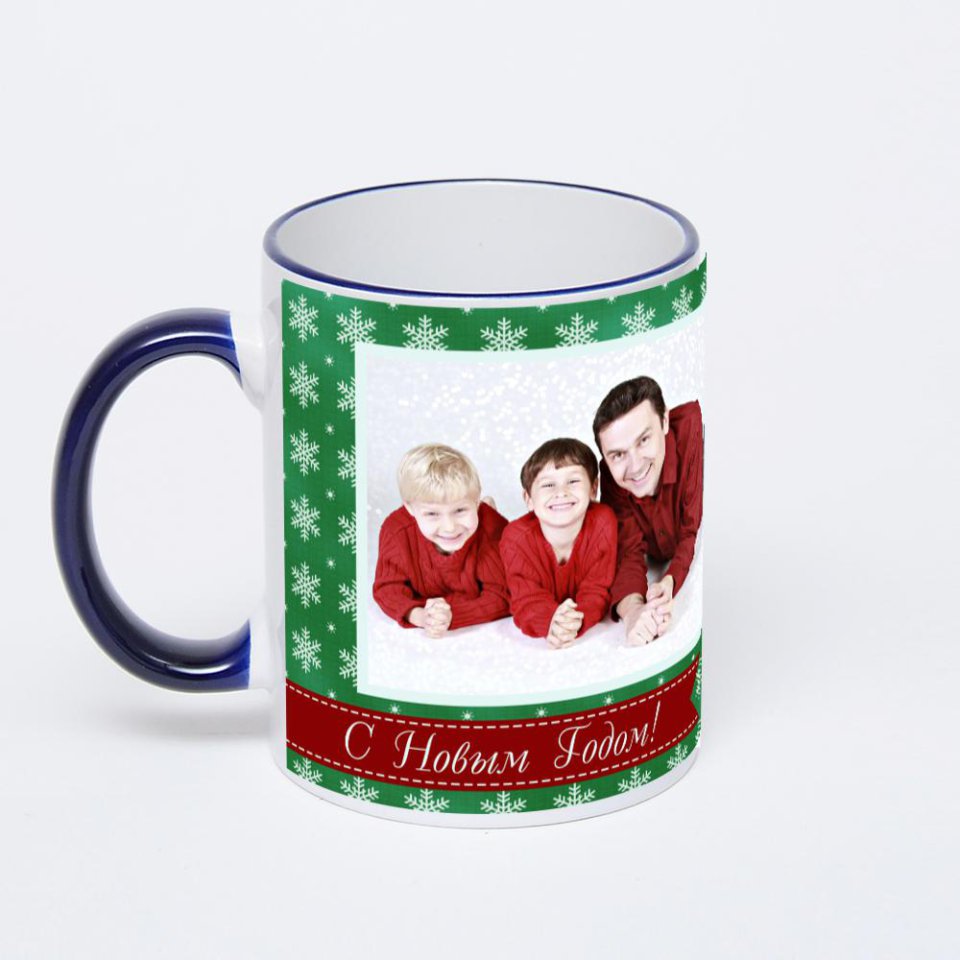 Кружка с тёмно-синей ручкой и ободком