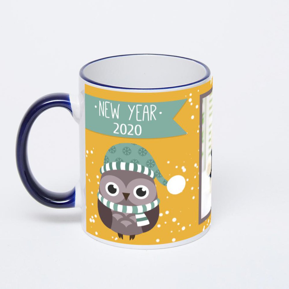 Кружка с тёмно-синей ручкой и ободком