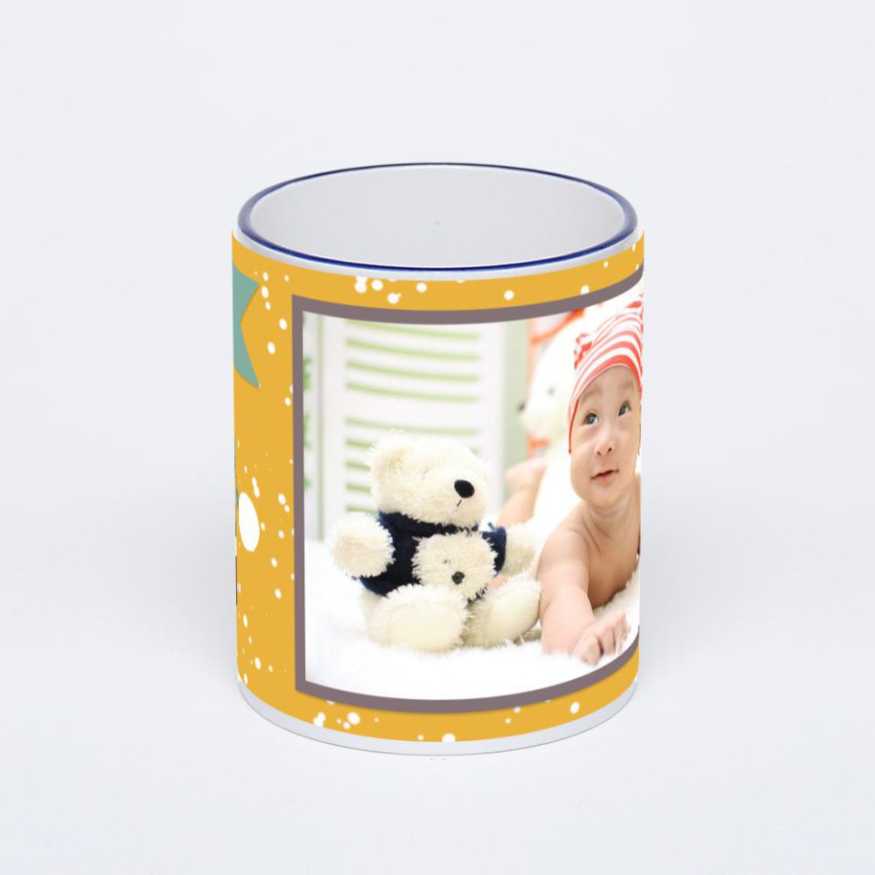 Кружка с тёмно-синей ручкой и ободком