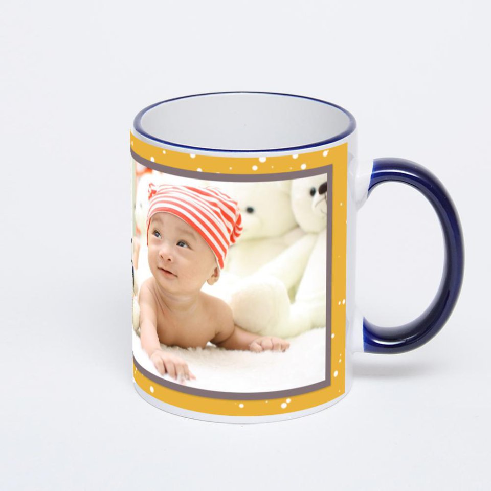 Кружка с тёмно-синей ручкой и ободком