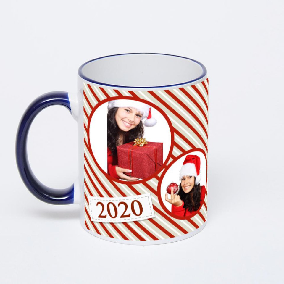 Кружка с тёмно-синей ручкой и ободком