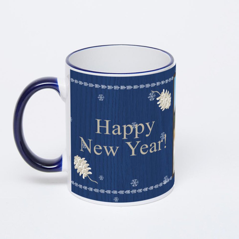 Кружка с тёмно-синей ручкой и ободком